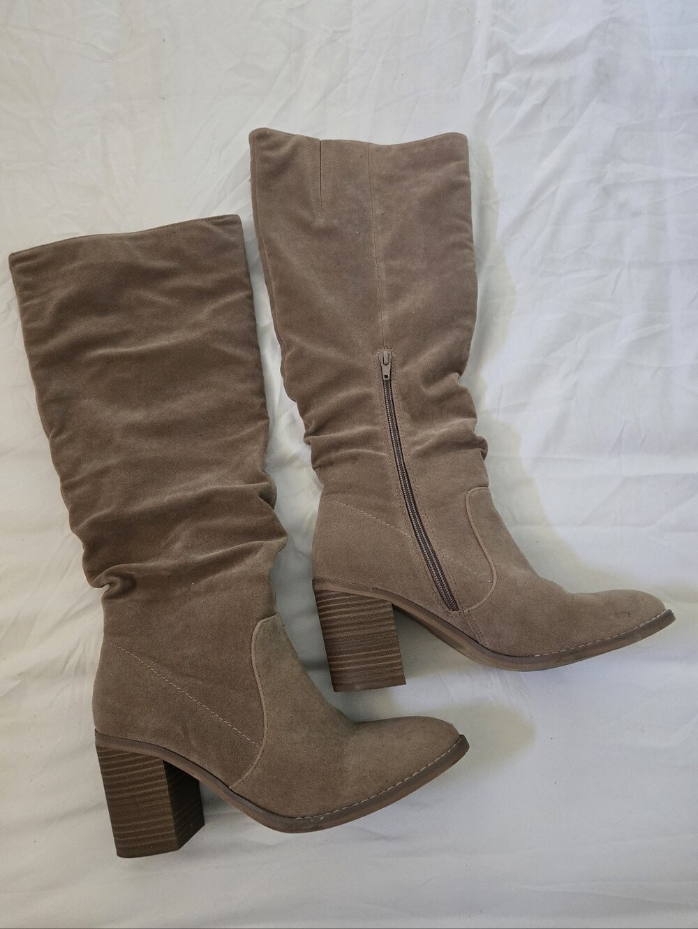 Women's Faux Suede Tan Boots With 3" Heel